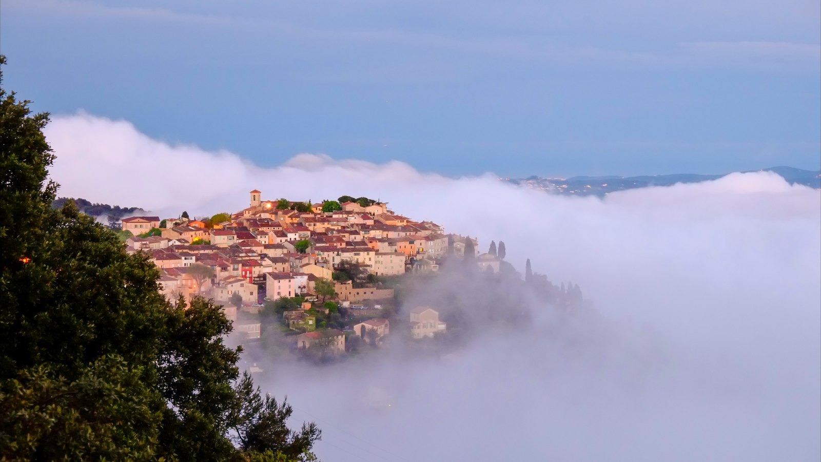Cabris on its ridge at first light, the valley below filled with cloud